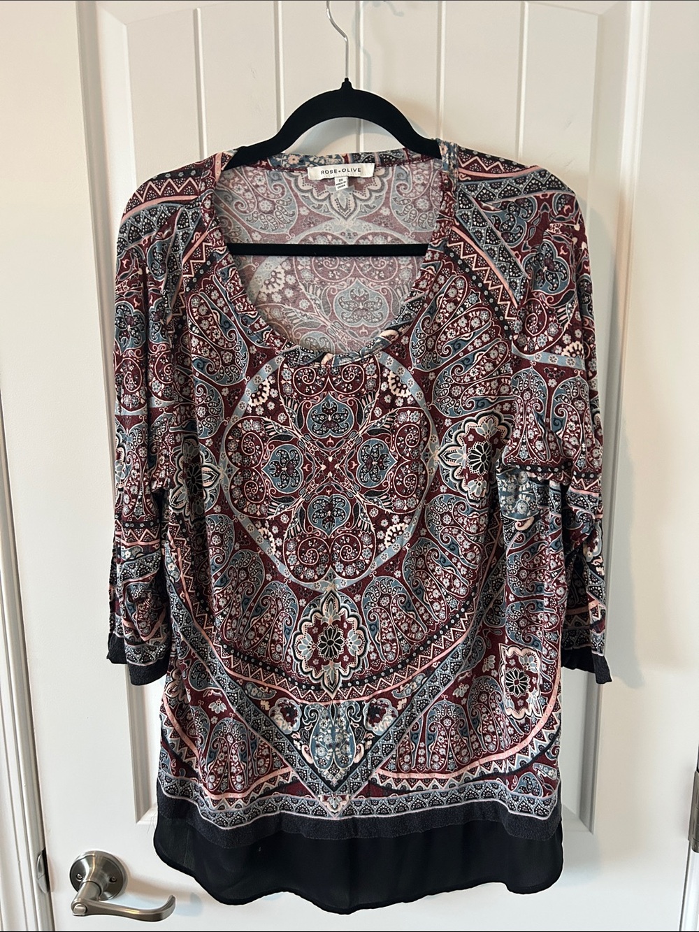 Rose & Olive Burgundy and Blue Paisley Tunic